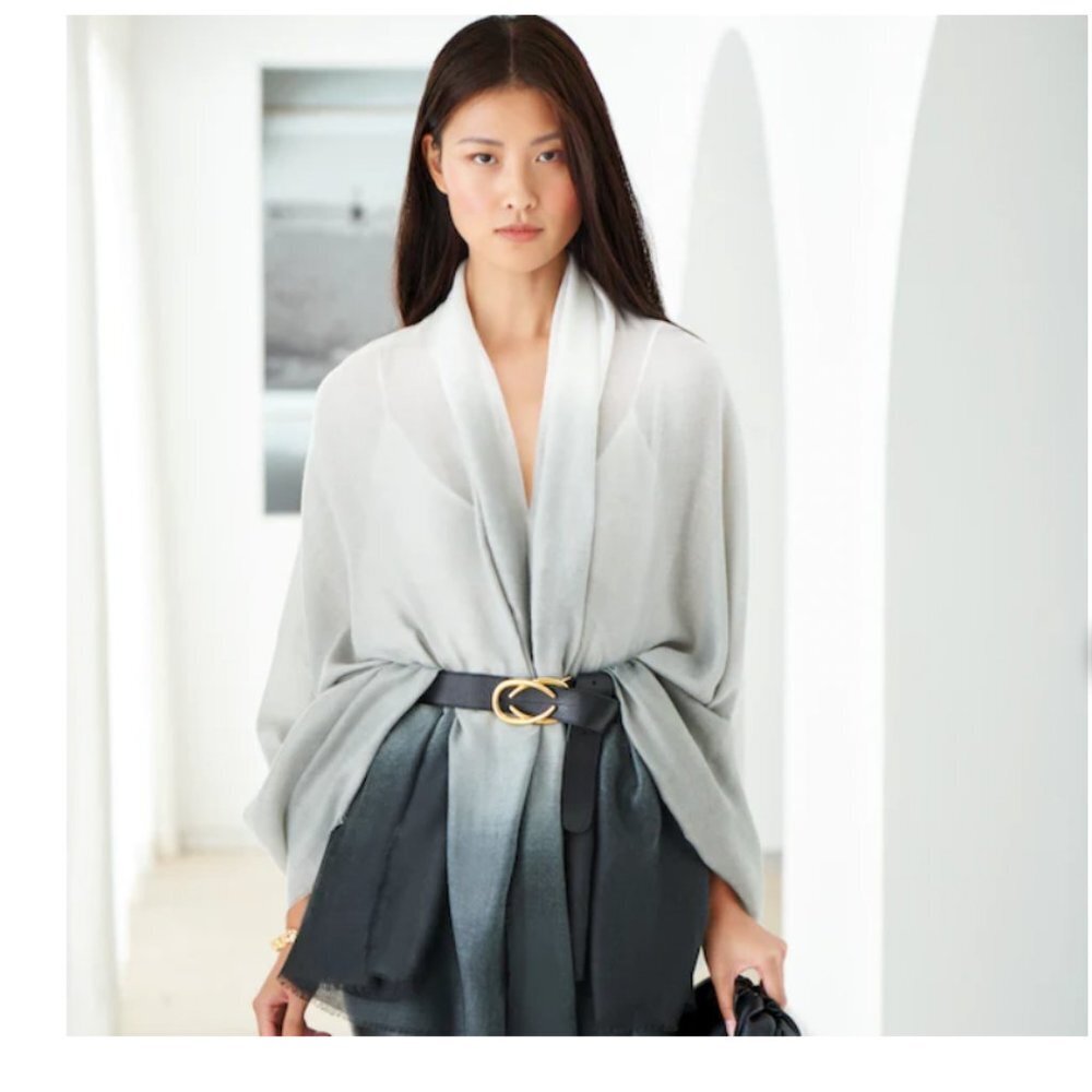 CUSHNIE Carly Grey Horizon Ombre Oversized Scarf